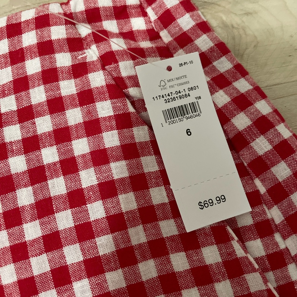 NWT Gap Linen straight crop red checkered size 6 pants high rise - Picture 3 of 8